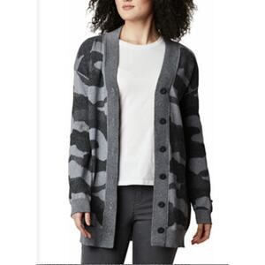 Columbia Firwood Gray Camouflage Cardigan Sweater LARGE Urban Country NICE